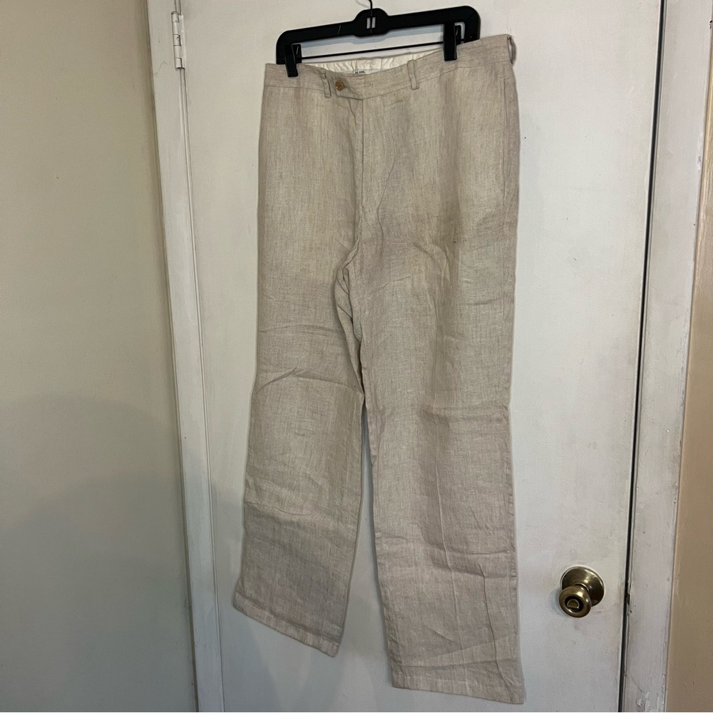 Men's Zara Beige Linen Straight Wide Leg Pants